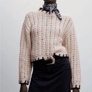 Mango MNG Contrast Trim Wool Blend Sweater